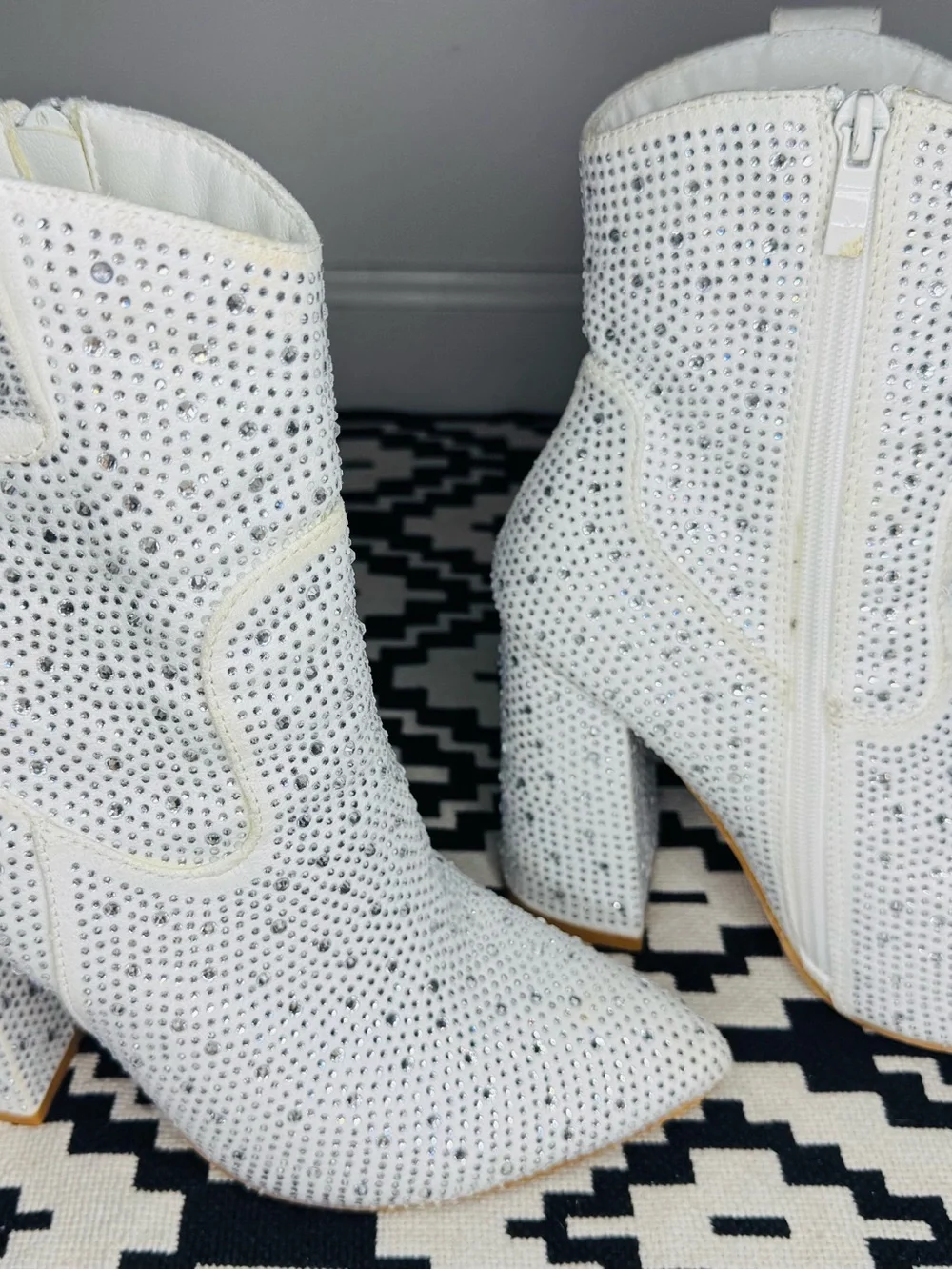 White Crystal-Embellished Women's Ankle Boots